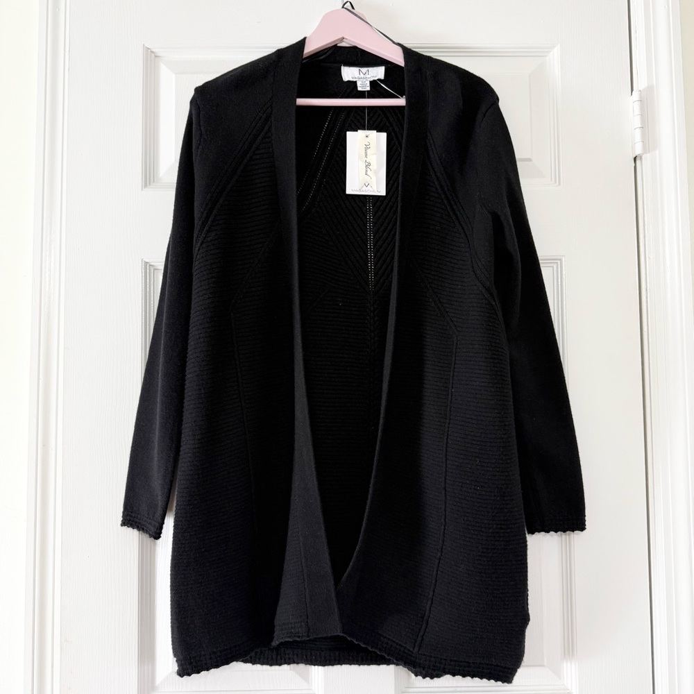 NWT Magaschoni Black Open Front Long Viscose Cardigan Sweater Size Small Petite